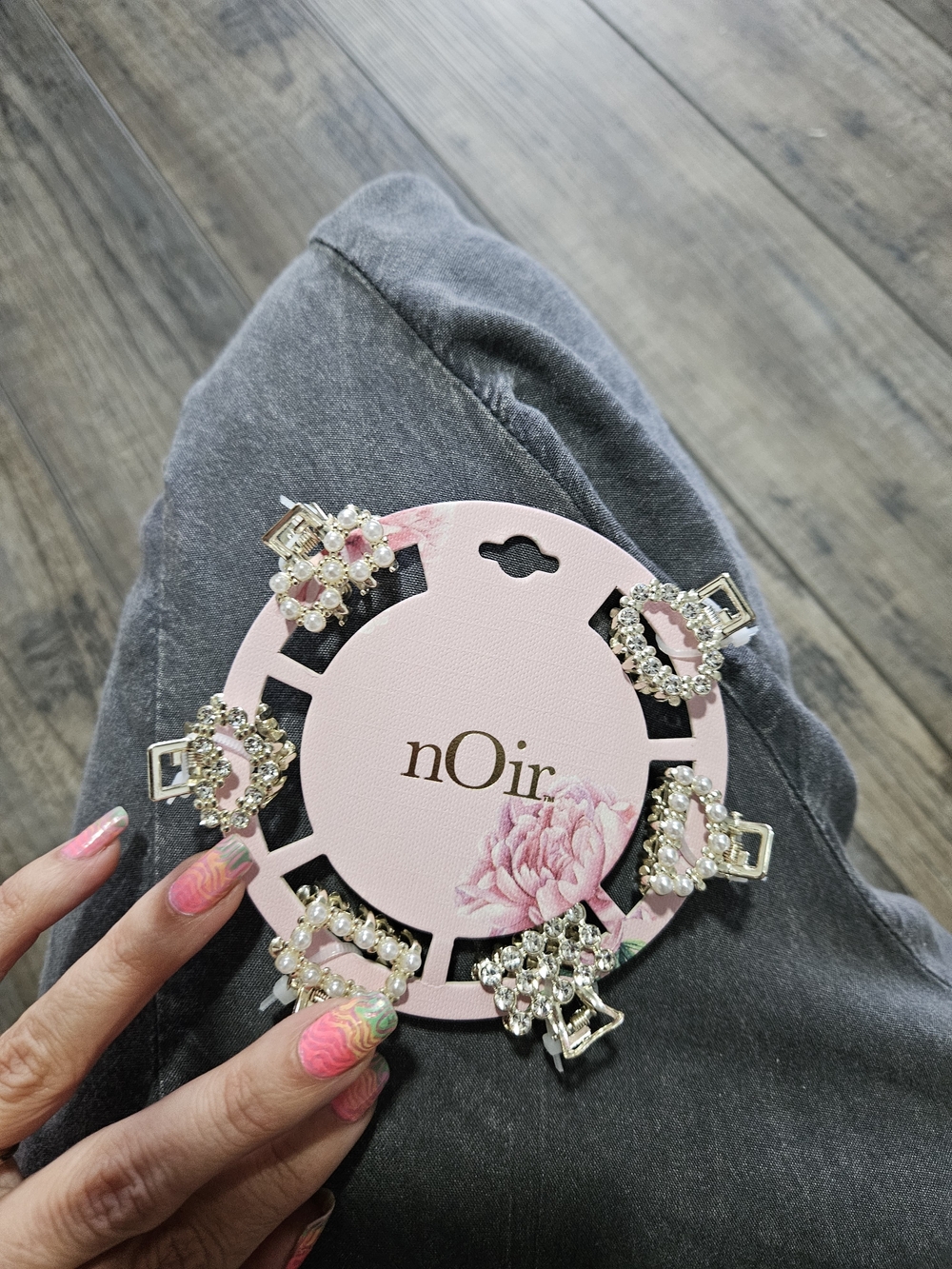 nOir Jewelry Pink Floral Pearl Crystal Hair Clip Set
